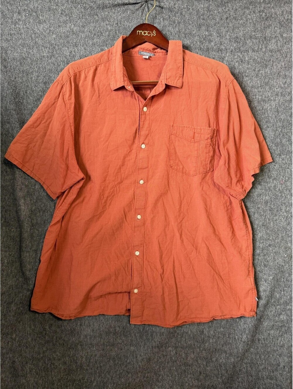 Toad & CO Button Up Shirt Mens 3XL Orange Check Cotton Short Sleeve Pocket
